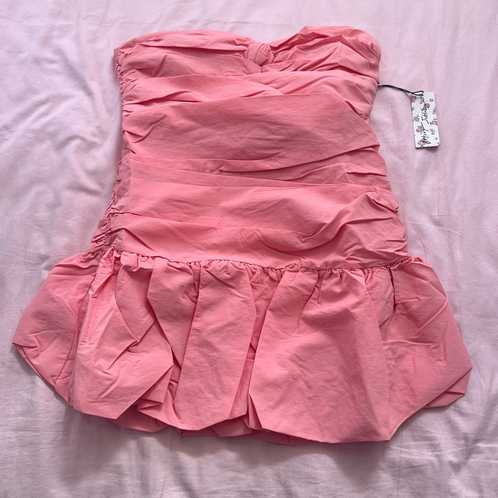Forever 21 x Betsy Johnson Pink Rose Strapless Bubble Skirt Dress